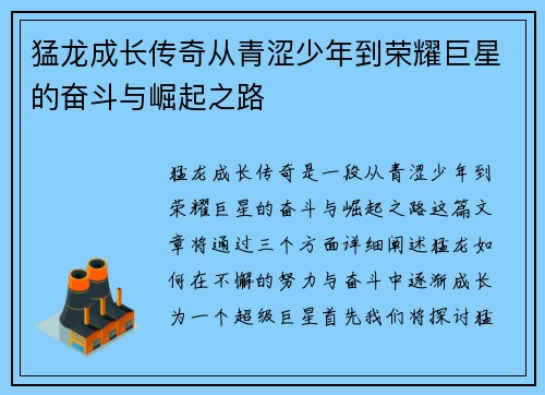 猛龙成长传奇从青涩少年到荣耀巨星的奋斗与崛起之路 猛龙成长传奇从青涩少年到荣耀巨星的奋斗与崛起之路